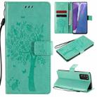 For Samsung Galaxy Note20 Tree & Cat Pattern Pressed Printing Horizontal Flip PU Leather Case with Holder & Card Slots & Wallet & Lanyard(Green) - 1