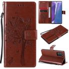 For Samsung Galaxy Note20 Tree & Cat Pattern Pressed Printing Horizontal Flip PU Leather Case with Holder & Card Slots & Wallet & Lanyard(Coffee) - 1