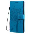 For Samsung Galaxy Note20 Tree & Cat Pattern Pressed Printing Horizontal Flip PU Leather Case with Holder & Card Slots & Wallet & Lanyard(Blue) - 2