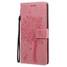For Samsung Galaxy Note20 Tree & Cat Pattern Pressed Printing Horizontal Flip PU Leather Case with Holder & Card Slots & Wallet & Lanyard(Pink) - 1