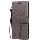 For Samsung Galaxy Note20 Tree & Cat Pattern Pressed Printing Horizontal Flip PU Leather Case with Holder & Card Slots & Wallet & Lanyard(Grey) - 2