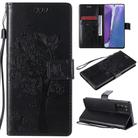 For Samsung Galaxy Note20 Tree & Cat Pattern Pressed Printing Horizontal Flip PU Leather Case with Holder & Card Slots & Wallet & Lanyard(Black) - 1