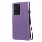 For Samsung Galaxy Note20 Ultra Tree & Cat Pattern Pressed Printing Horizontal Flip PU Leather Case with Holder & Card Slots & Wallet & Lanyard(Light Purple) - 3