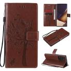 For Samsung Galaxy Note20 Ultra Tree & Cat Pattern Pressed Printing Horizontal Flip PU Leather Case with Holder & Card Slots & Wallet & Lanyard(Coffee) - 1