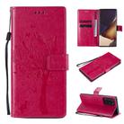 For Samsung Galaxy Note20 Ultra Tree & Cat Pattern Pressed Printing Horizontal Flip PU Leather Case with Holder & Card Slots & Wallet & Lanyard(Rose Red) - 1