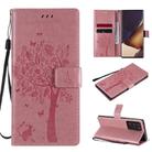 For Samsung Galaxy Note20 Ultra Tree & Cat Pattern Pressed Printing Horizontal Flip PU Leather Case with Holder & Card Slots & Wallet & Lanyard(Pink) - 1
