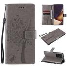 For Samsung Galaxy Note20 Ultra Tree & Cat Pattern Pressed Printing Horizontal Flip PU Leather Case with Holder & Card Slots & Wallet & Lanyard(Grey) - 1