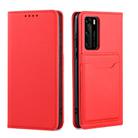 For Huawei P40 Strong Magnetism Liquid Feel Horizontal Flip Leather Case with Holder & Card Slots & Wallet(Red) - 2