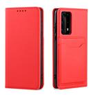 For Huawei P40 Pro Strong Magnetism Liquid Feel Horizontal Flip Leather Case with Holder & Card Slots & Wallet(Red) - 2