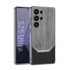 For Samsung Galaxy S25 Ultra 5G GKK Plating Leather Wood Texture Full Coverage Phone Case(Gray) - 1