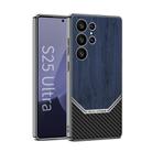 For Samsung Galaxy S25 Ultra 5G GKK Plating Leather Wood Texture Full Coverage Phone Case(Blue) - 1