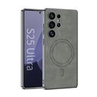 For Samsung Galaxy S25 Ultra 5G GKK Plating Leather Built-in MagSafe Frosted Phone Case(Gray) - 1