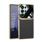 For Samsung Galaxy S25 Ultra 5G GKK Plating TPU + Leather Lens Protection Full Coverage Phone Case(Black) - 1