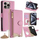 For iPhone 16 Pro Crossbody Chain Fishtail Litchi Leather Phone Case(Pink) - 1