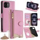 For iPhone 16 Plus Crossbody Chain Fishtail Litchi Leather Phone Case(Pink) - 1