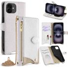 For iPhone 16 Crossbody Chain Fishtail Litchi Leather Phone Case(White) - 1