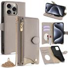 For iPhone 15 Pro Crossbody Chain Fishtail Litchi Leather Phone Case(Grey) - 1