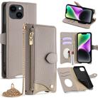 For iPhone 14 Plus Crossbody Chain Fishtail Litchi Leather Phone Case(Grey) - 1