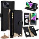 For iPhone 14 Crossbody Chain Fishtail Litchi Leather Phone Case(Black) - 1