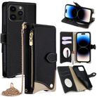 For iPhone 14 Pro Crossbody Chain Fishtail Litchi Leather Phone Case(Black) - 1
