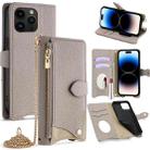 For iPhone 14 Pro Crossbody Chain Fishtail Litchi Leather Phone Case(Grey) - 1