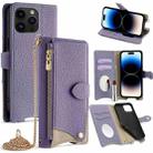 For iPhone 14 Pro Crossbody Chain Fishtail Litchi Leather Phone Case(Purple) - 1