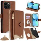 For iPhone 13 Pro Max Crossbody Chain Fishtail Litchi Leather Phone Case(Brown) - 1