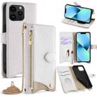 For iPhone 13 Pro Max Crossbody Chain Fishtail Litchi Leather Phone Case(White) - 1