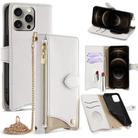 For iPhone 12 / 12 Pro Crossbody Chain Fishtail Litchi Leather Phone Case(White) - 1