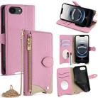 For iPhone 16e Crossbody Chain Fishtail Litchi Leather Phone Case(Pink) - 1