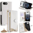 For iPhone 16e Crossbody Chain Fishtail Litchi Leather Phone Case(White) - 1