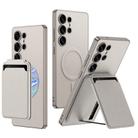 For Samsung Galaxy S25 Ultra 5G GKK Metal Paint Skin Feel Leather Crad Bag MagSafe Phone Case With Holder(Titanium Gray) - 1