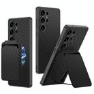For Samsung Galaxy S25 Ultra 5G GKK Metal Paint Skin Feel Leather Crad Bag MagSafe Phone Case With Holder(Carbon Fiber Texture) - 1