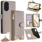 For Honor 200 Crossbody Chain Fishtail Litchi Leather Phone Case(Grey) - 1