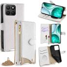 For Honor X8c 4G Global Crossbody Chain Fishtail Litchi Leather Phone Case(White) - 1