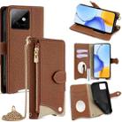 For Honor X60 GT Crossbody Chain Fishtail Litchi Leather Phone Case(Brown) - 1