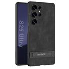 For Samsung Galaxy S25 Ultra 5G GKK Triumph Ultra-Thin Frosted Leather Phone Case with Holder(Black) - 1