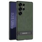 For Samsung Galaxy S25 Ultra 5G GKK Triumph Ultra-Thin Frosted Leather Phone Case with Holder(Green) - 1