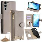 For  Fujitsu Arrows We2 Plus F-51E Crossbody Chain Fishtail Litchi Leather Phone Case(Grey) - 1
