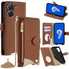 For Asus Zenfone 9 / Zenfone 10 Crossbody Chain Fishtail Litchi Leather Phone Case(Brown) - 1