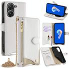 For Asus Zenfone 9 / Zenfone 10 Crossbody Chain Fishtail Litchi Leather Phone Case(White) - 1