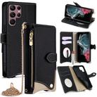 For Samsung Galaxy S22 Ultra 5G Crossbody Chain Fishtail Litchi Leather Phone Case(Black) - 1