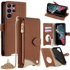 For Samsung Galaxy S22 Ultra 5G Crossbody Chain Fishtail Litchi Leather Phone Case(Brown) - 1