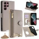 For Samsung Galaxy S22 Ultra 5G Crossbody Chain Fishtail Litchi Leather Phone Case(Grey) - 1