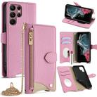 For Samsung Galaxy S22 Ultra 5G Crossbody Chain Fishtail Litchi Leather Phone Case(Pink) - 1