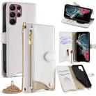 For Samsung Galaxy S22 Ultra 5G Crossbody Chain Fishtail Litchi Leather Phone Case(White) - 1