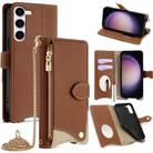 For Samsung Galaxy S23 5G Crossbody Chain Fishtail Litchi Leather Phone Case(Brown) - 1