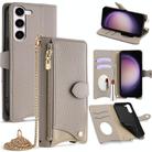 For Samsung Galaxy S23 5G Crossbody Chain Fishtail Litchi Leather Phone Case(Grey) - 1