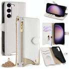 For Samsung Galaxy S23 5G Crossbody Chain Fishtail Litchi Leather Phone Case(White) - 1