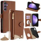 For Samsung Galaxy S23 FE 5G Crossbody Chain Fishtail Litchi Leather Phone Case(Brown) - 1